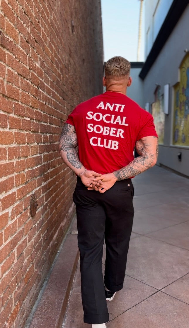 Red Anti Social Sober Club T-shirt