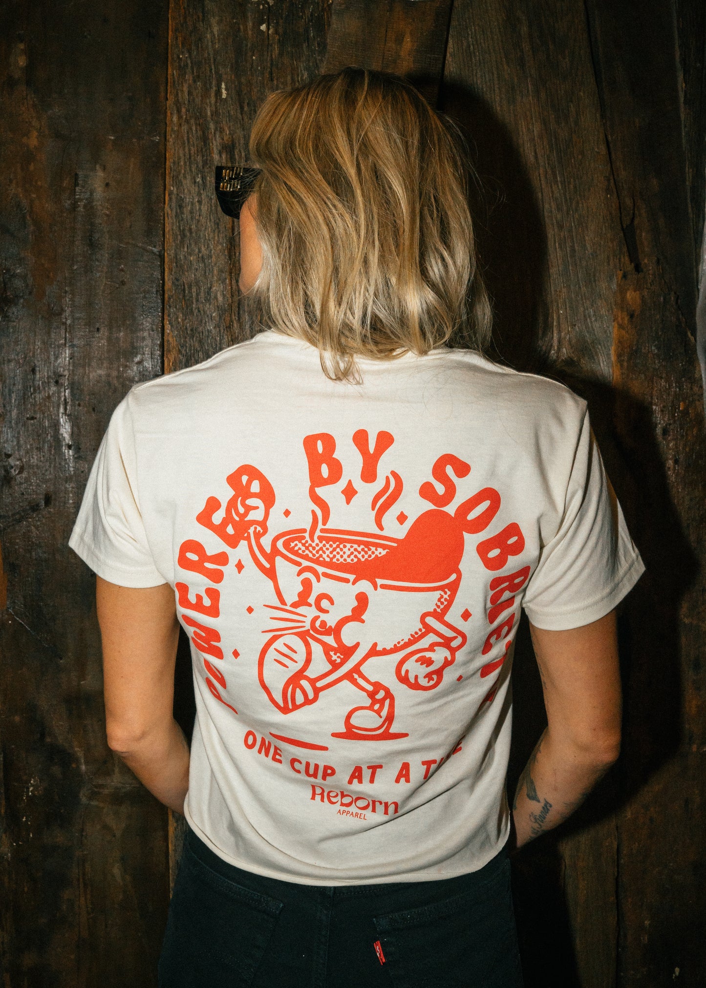 Powered by sobriety ☕️ Cream color t shirt