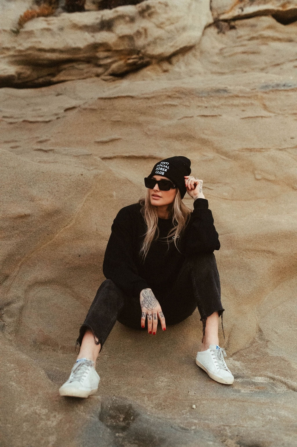 Anti Social Sober Club beanie/ black with white writing