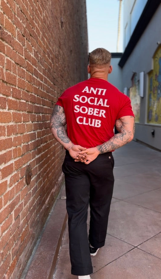 Red Anti Social Sober Club T-shirt (preorder Large & X-Large pre order 2 week turnaround)