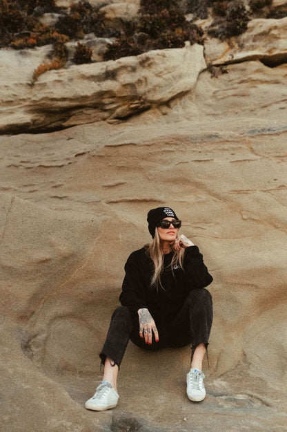 Anti Social Sober Club beanie/ black with white writing