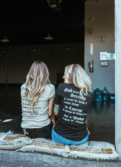 Just for today/ serenity prayer t shirt tan color