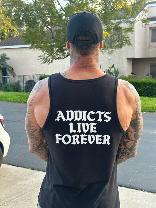 Addicts live forever men’s black tank top