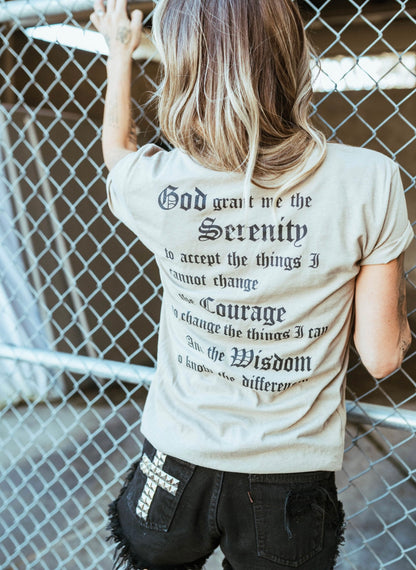 Just for today/ serenity prayer t shirt tan color