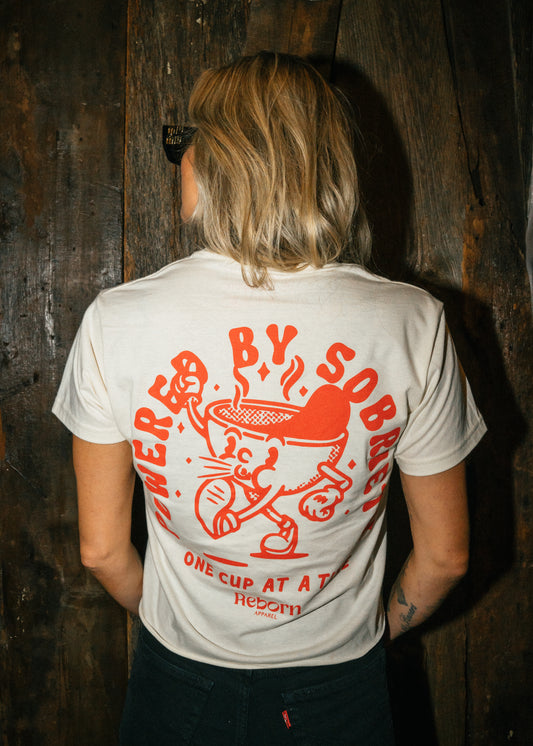 Powered by sobriety ☕️ Cream color t shirt