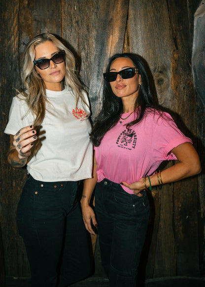 Powered by sobriety ☕️ pink t shirt