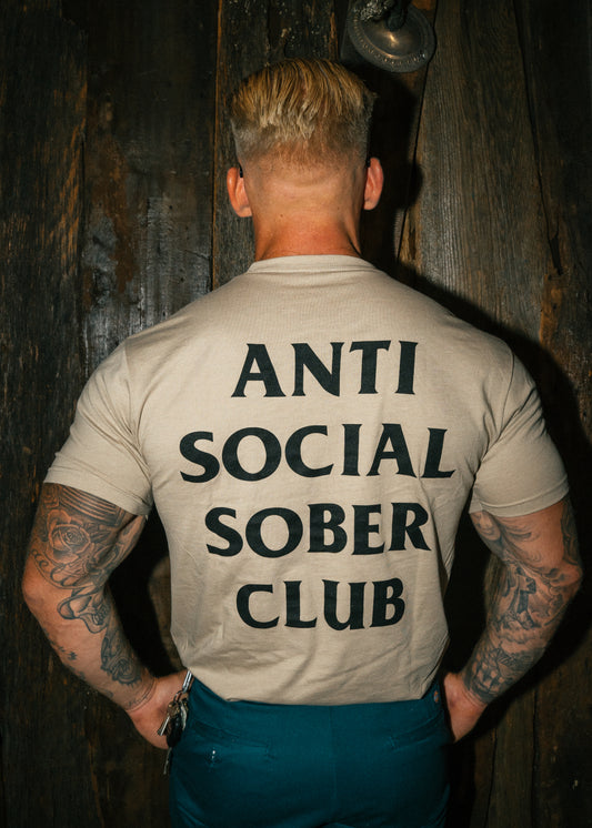 Tan Anti Social Sober Club T-shirt (medium large and X-Large pre order 2 week turnaround )