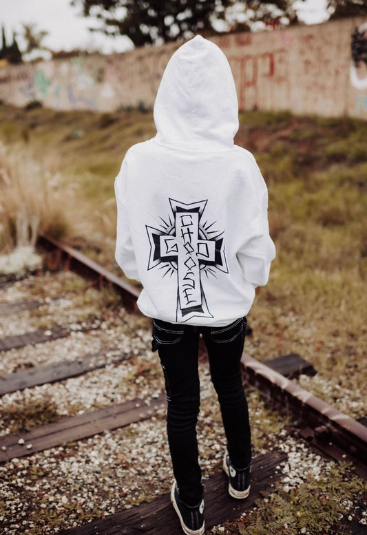 White choose God hoodie